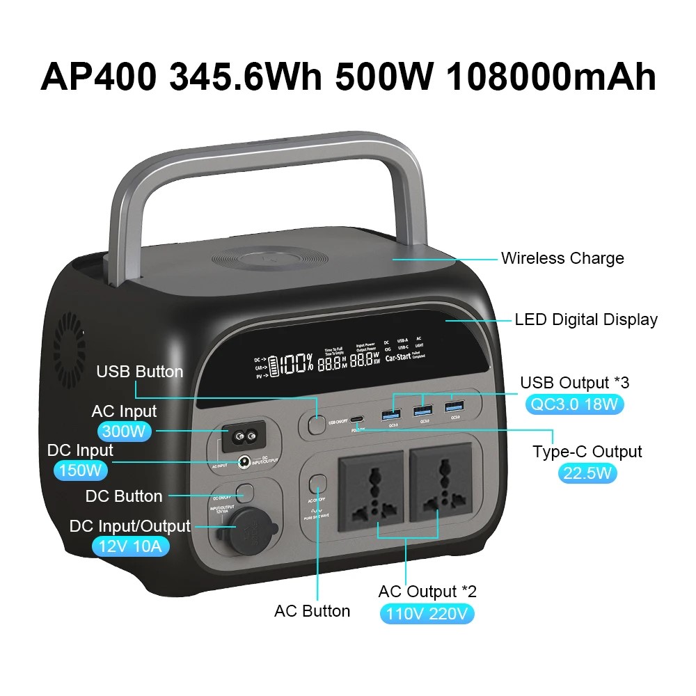 Solar Powered Charger - CTOLITY AP400 500W Portable Power Station