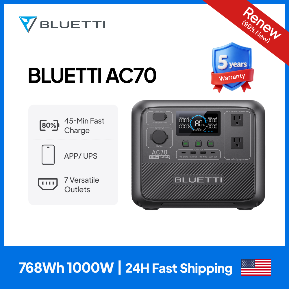 BLUETTI AC70 1000W 768Wh Porta - Solar Powered Charger ulasan dan harga
