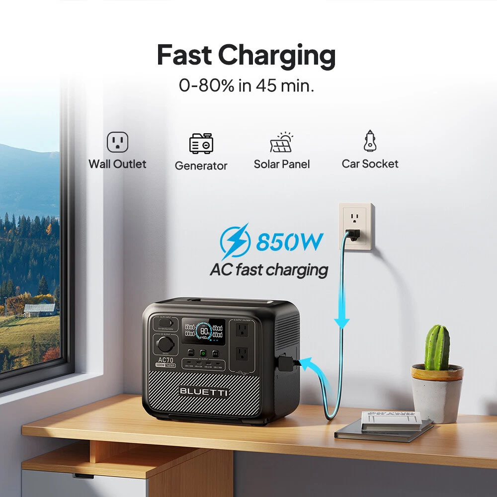 BLUETTI AC70 1000W 768Wh Porta - Solar Powered Charger ulasan dan harga