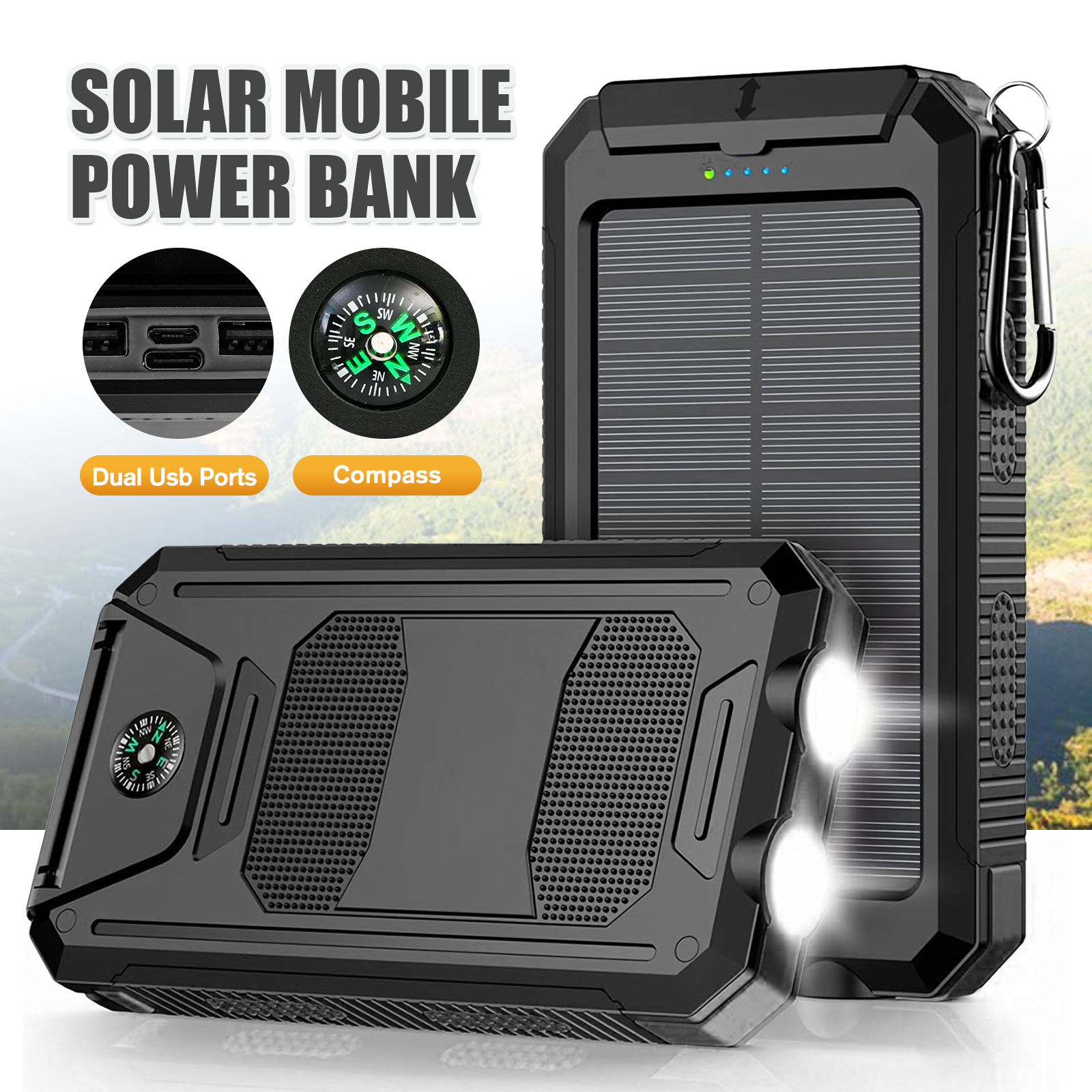 10000mAh Solar Power Bank Port - Solar Powered Charger ulasan dan harga