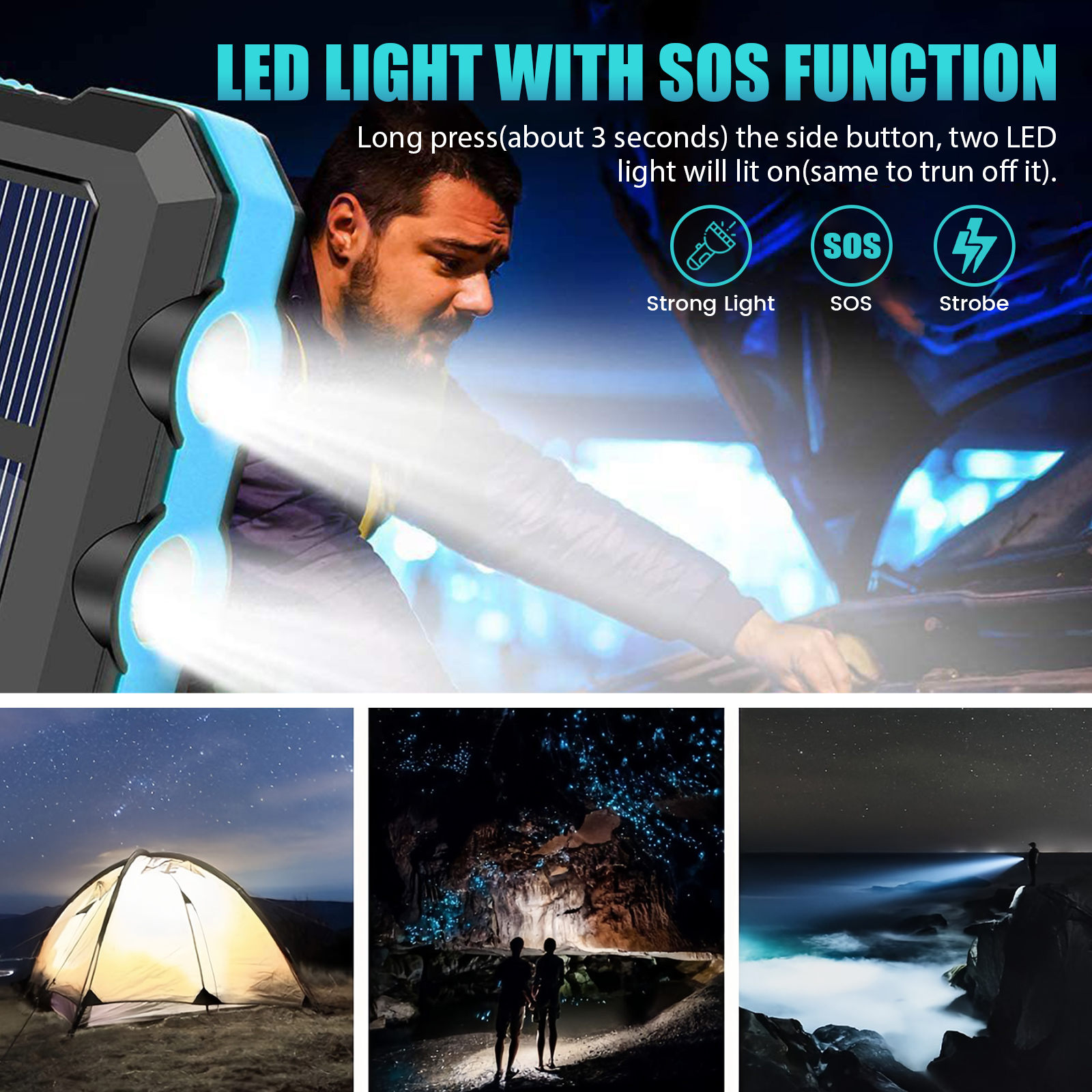 10000mAh Solar Power Bank Port - Solar Powered Charger ulasan dan harga