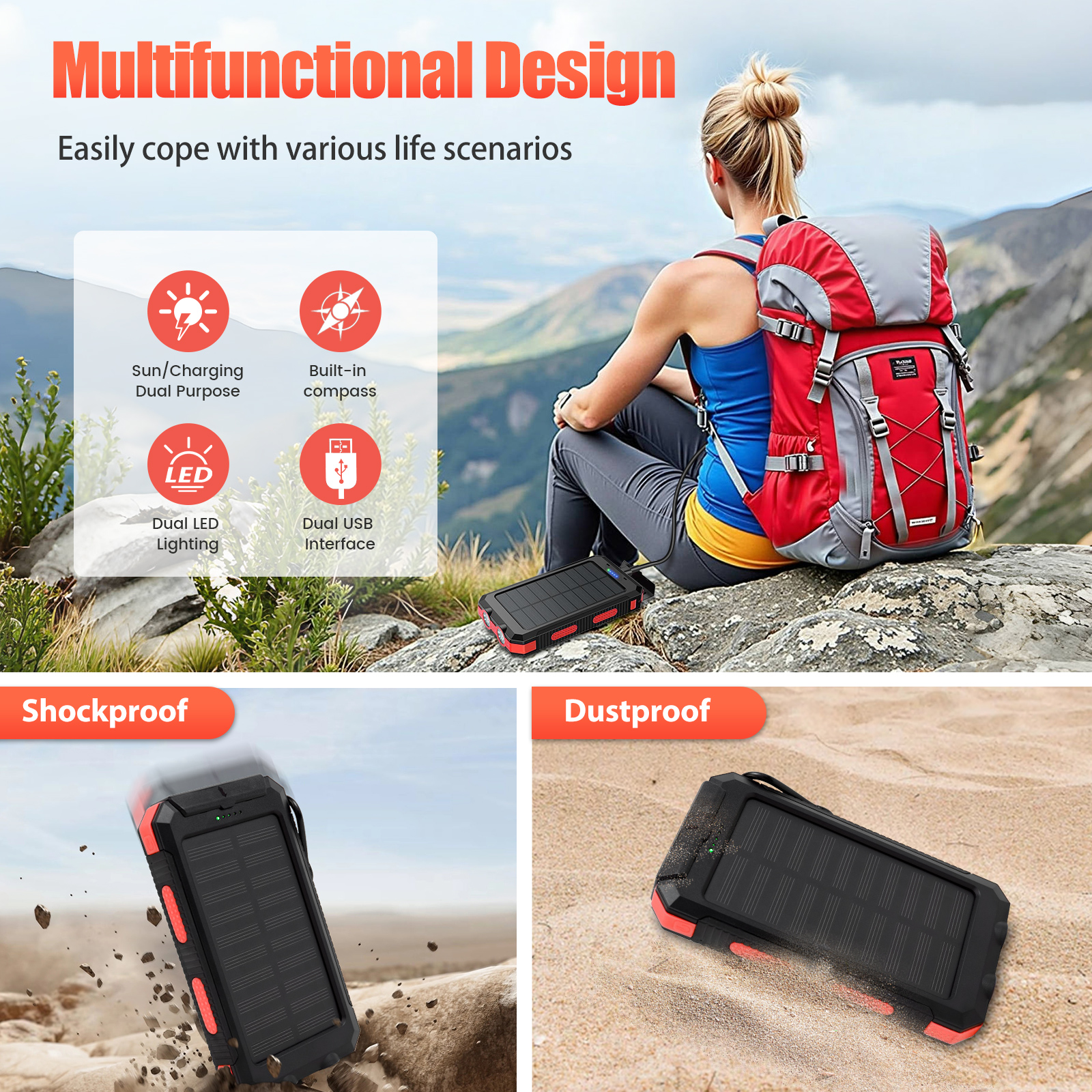10000mAh Solar Power Bank Port - Solar Powered Charger ulasan dan harga